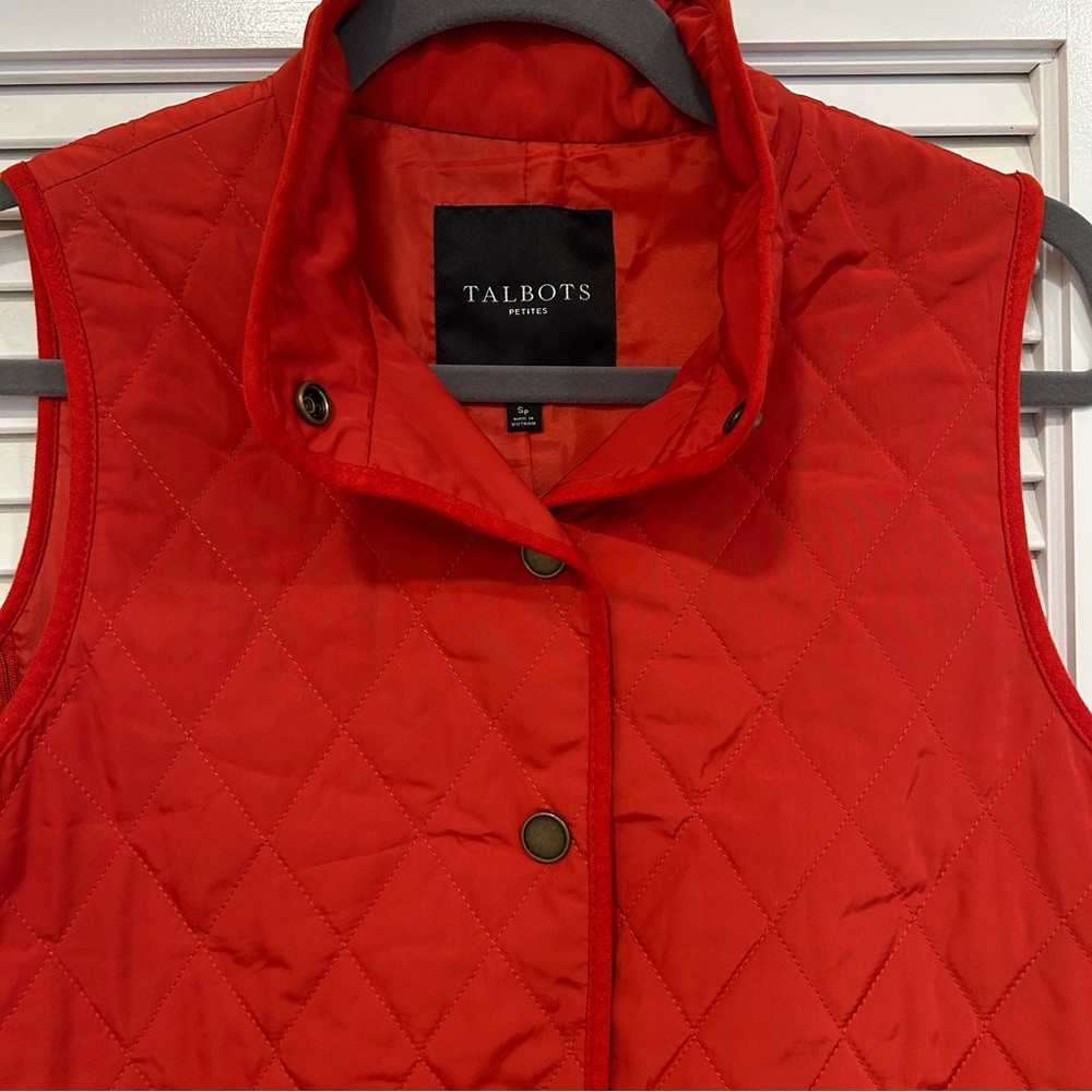 Talbots Quilted Vest Sleeveless Pockets Snap Front Rust Orange Size S Petite - Picture 5 of 9